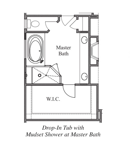 Drop-In Tub with Mudset Shower at Master Bath