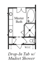 Drop-In Tub With Mudset Shower at Master Bath
