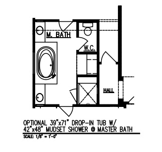 39" x 71" Drop-In Tub w/ 42" x 48" Mudset Shower at Master Bath