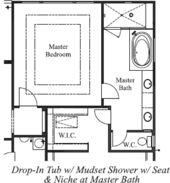 Optional Drop-In Tub w/ Mudset Shower w/ Seat & Niche @ Master Bath