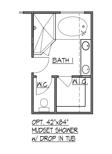 42"x84" Mudset Shower w/ Drop-In Tub