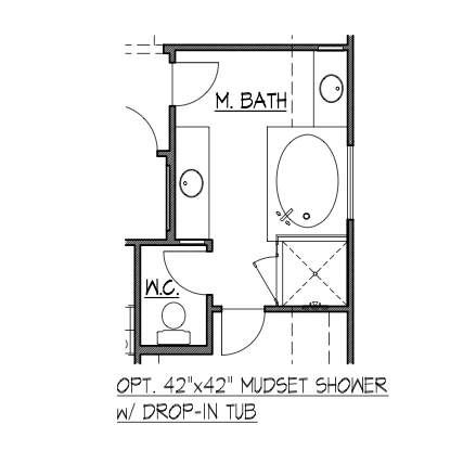 42"x42" Mudset Shower w/ Drop-In Tub