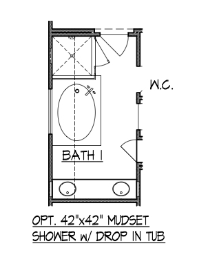 42"x42" Mudset Shower w/ Drop In Tub