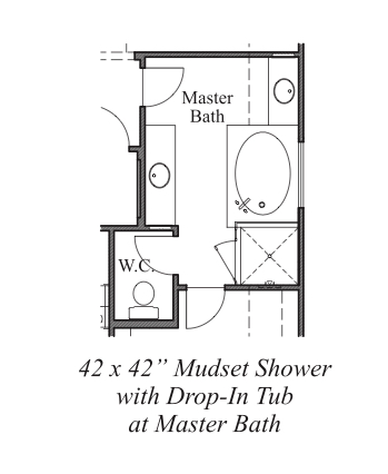 42"x42" Mudset Shower w/ Drop-In Tub at Master Bath