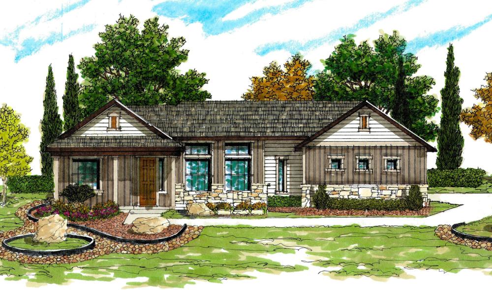 A elevation with rock wainscot